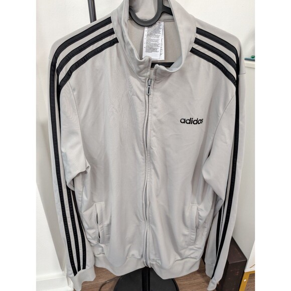 Adidas Full Zip Track Jacket Sweatshirt Gray Striped Men's Size M Medium - Picture 1 of 5
